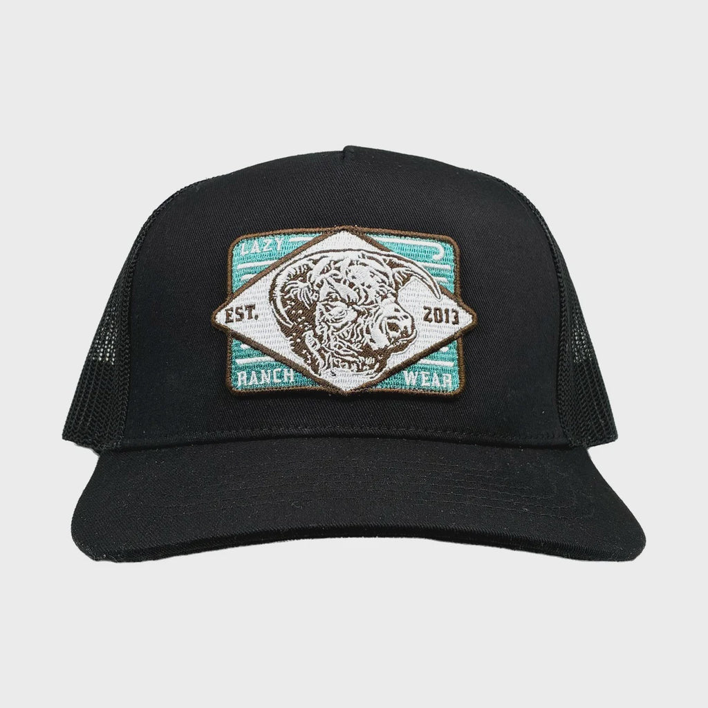 Lazy J Black Iron Horn Curved Bill Trucker Hat