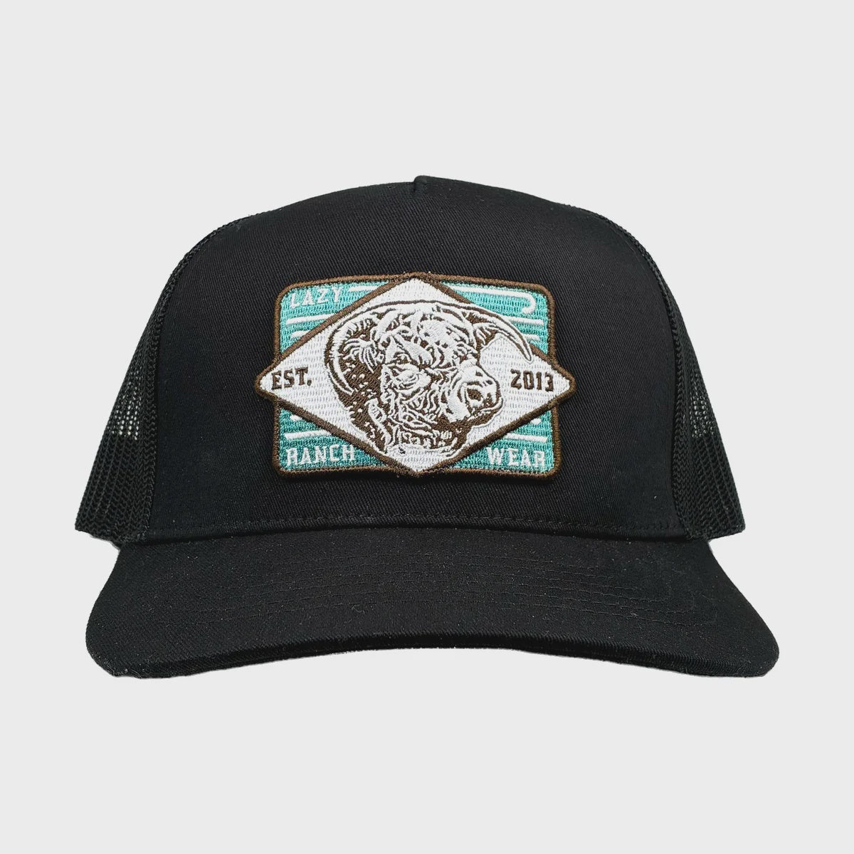 Lazy J Black Iron Horn Curved Bill Trucker Hat