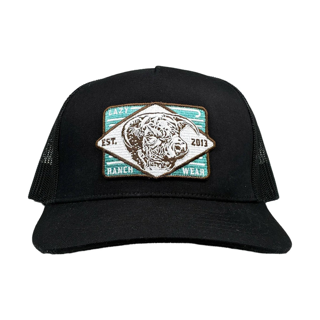Lazy J Black Iron Horn Curved Bill Trucker Hat