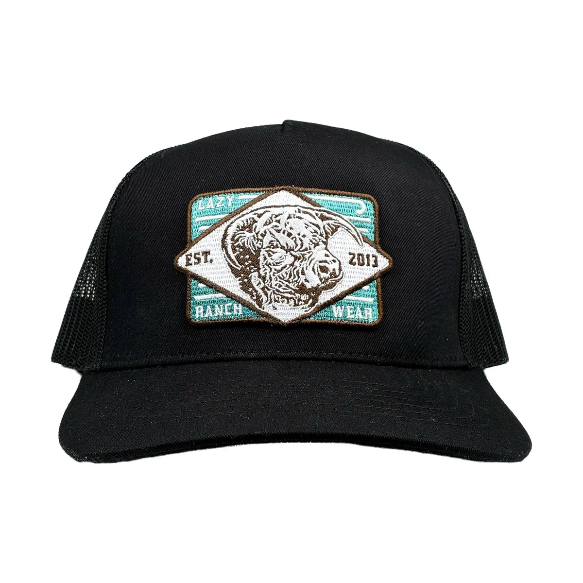 Lazy J Black Iron Horn Curved Bill Trucker Hat