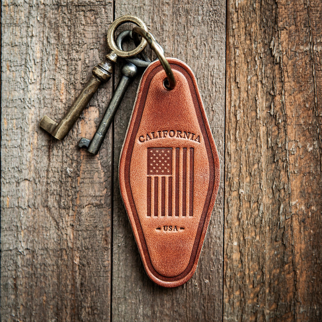 California American Flag Leather Keychain Motel Style