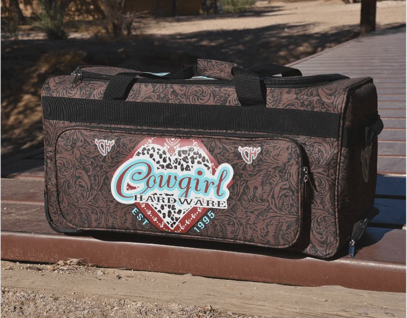 CH Fancy Heart Tooled Leather 3 Wheel Bag