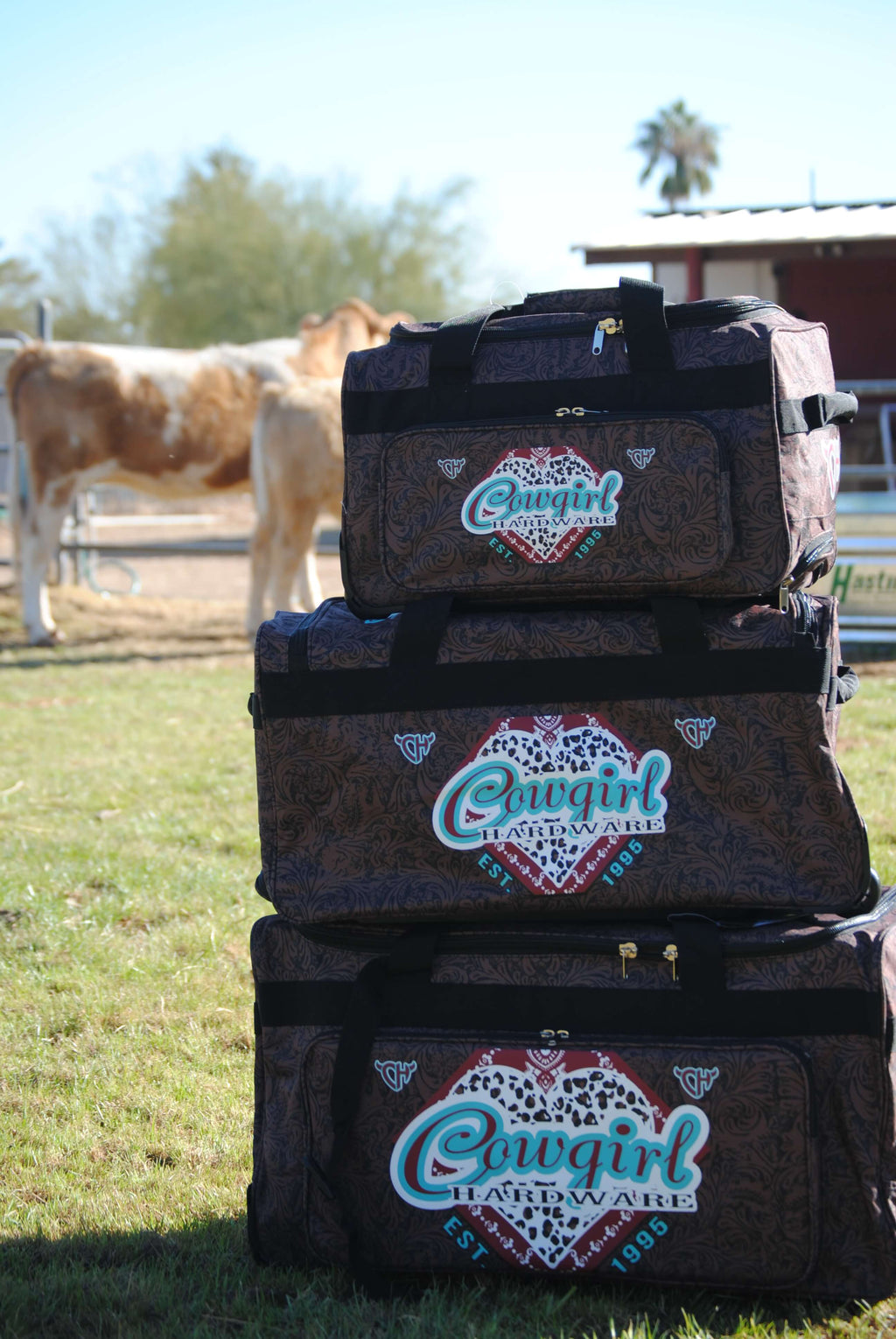 CH Fancy Heart Tooled Leather 3 Wheel Bag
