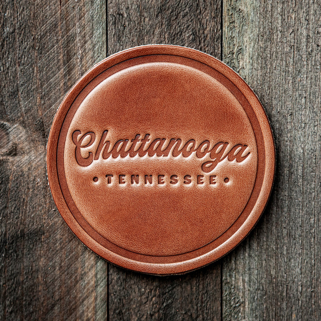 Chattanooga Tennessee Script Leather Coaster