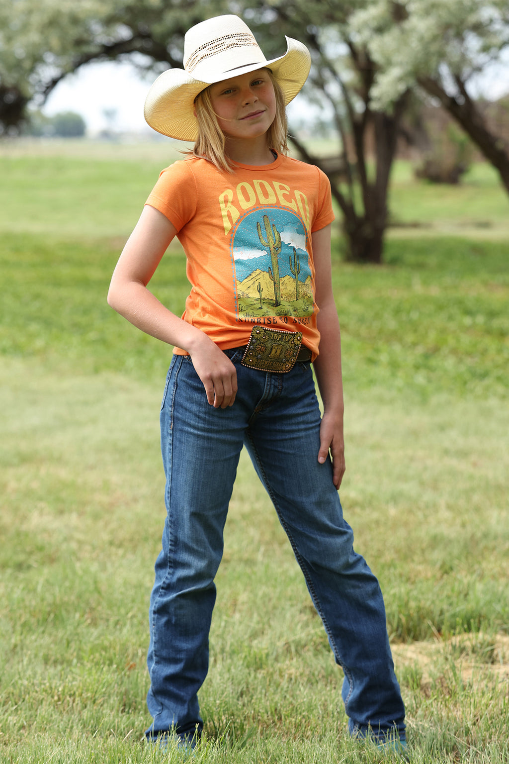 GIRLS CINCH ORANGE RODEO T