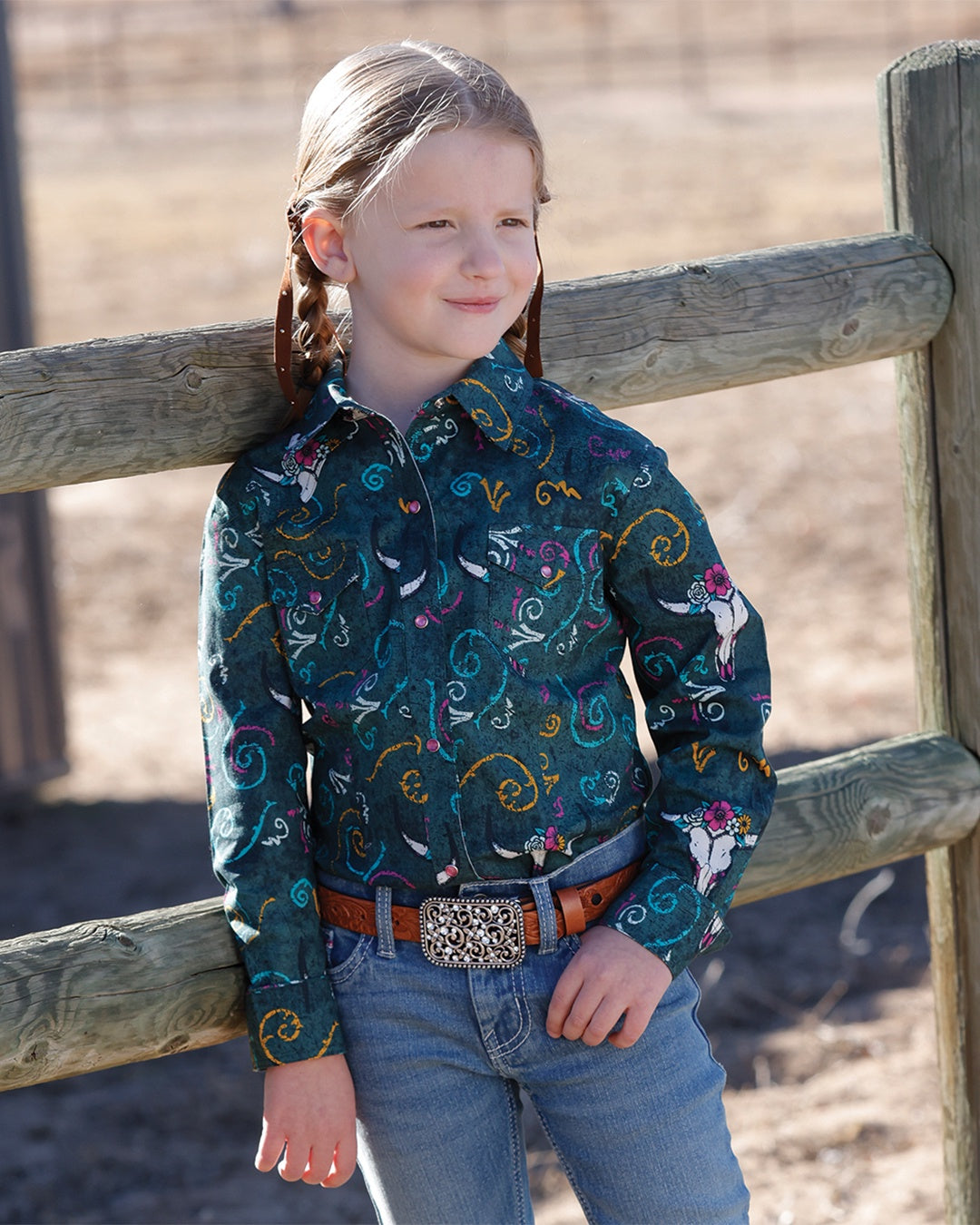 GIRLS CINCH GREEN SKULL PRINT