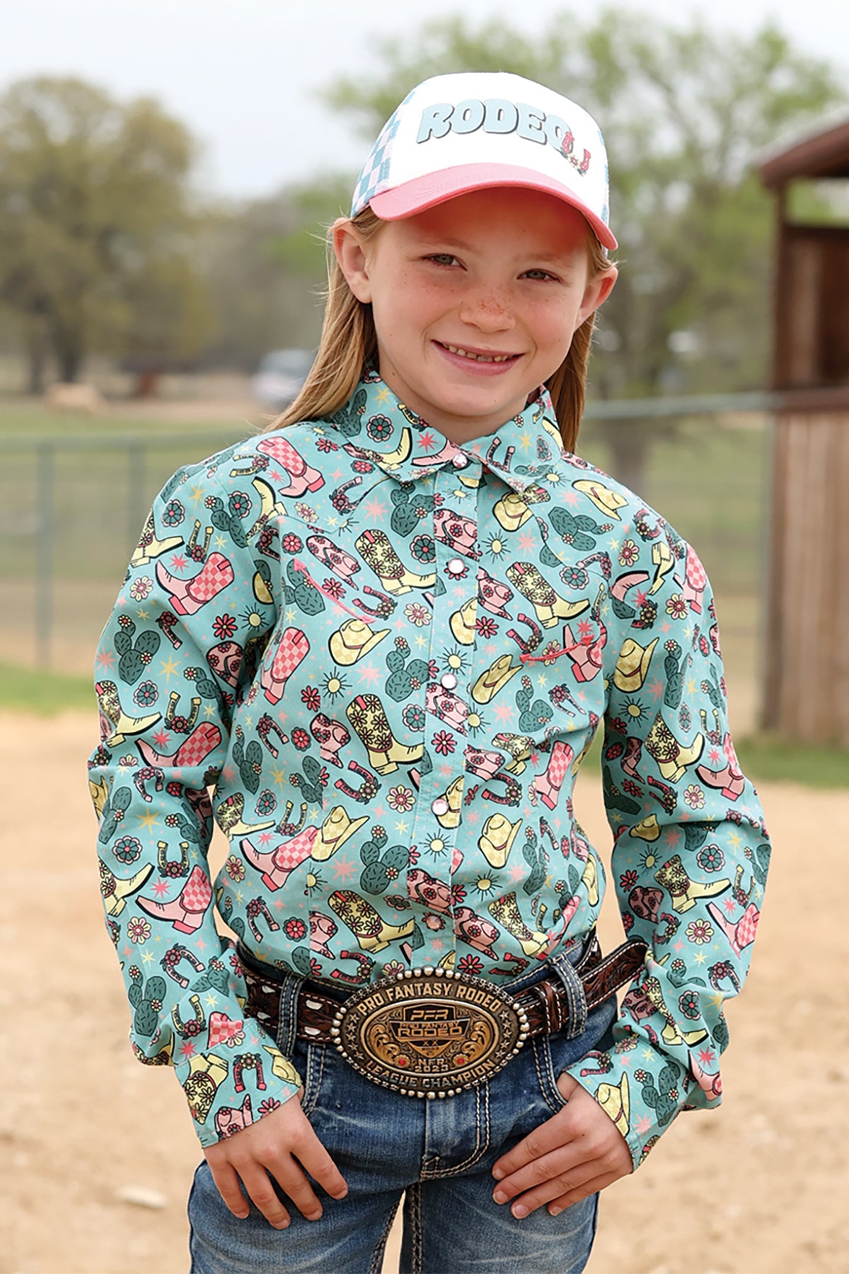 GIRLS CINCH TEAL W/ HATS N BOOTS