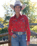 Cinch Womens long sleev Red Blouse