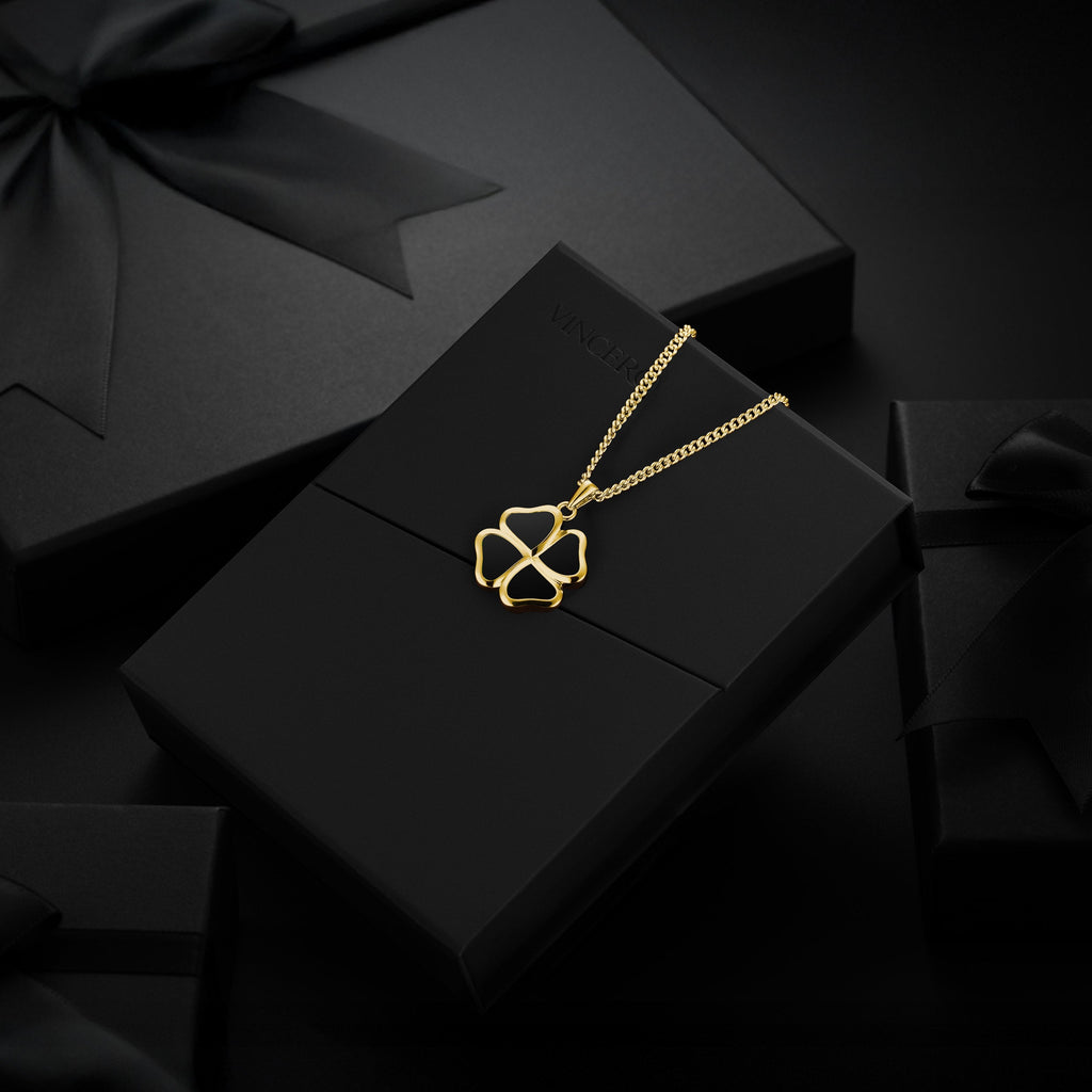 Clover Pendant - 14K Gold Onyx
