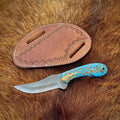 Custom Handmade Western Knife – 8" D2 Steel Blade with Pine Cone Resin Handle & Leather Sheath
