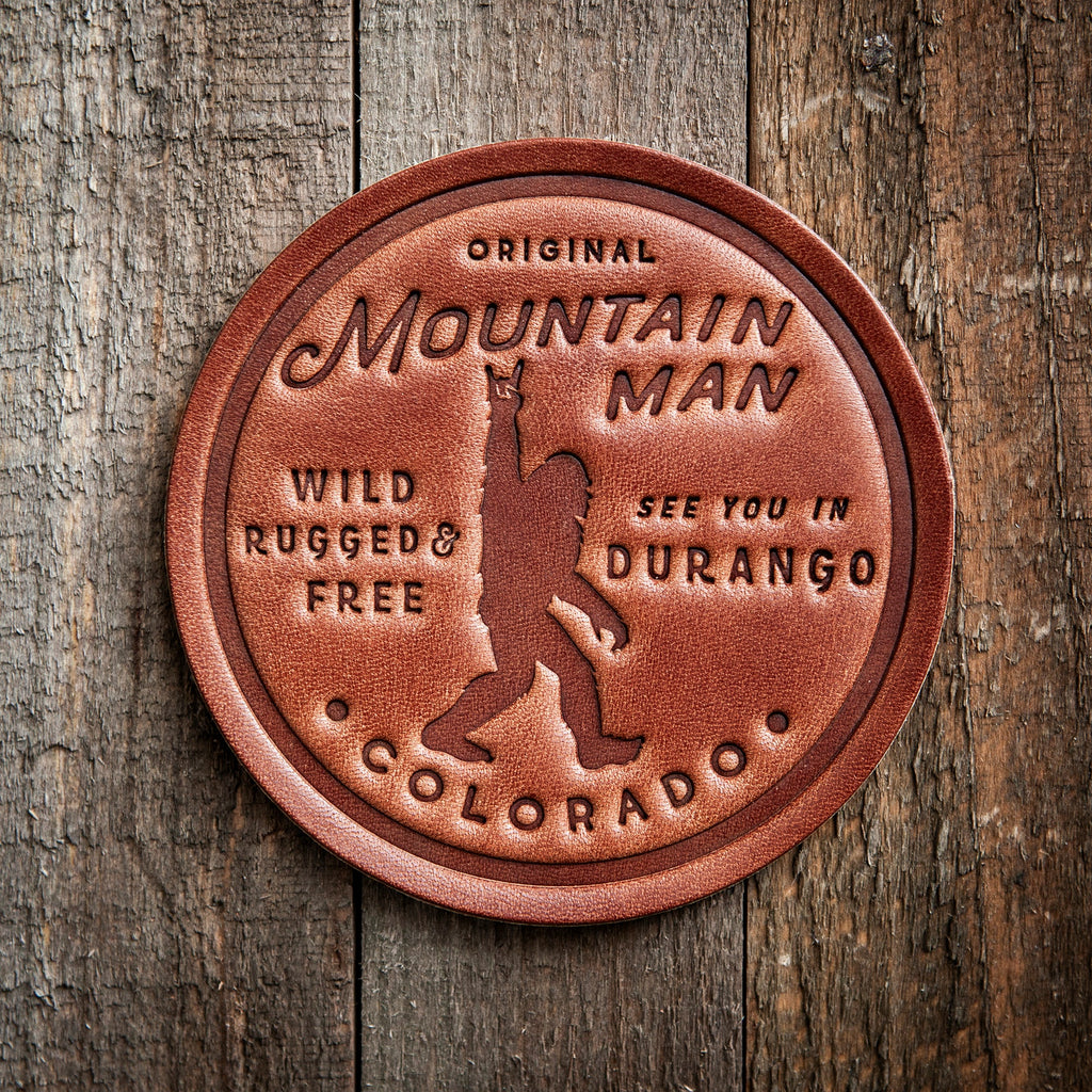 Durango Colorado Mountain Man Big Foot Sasquatch Leather Coaster