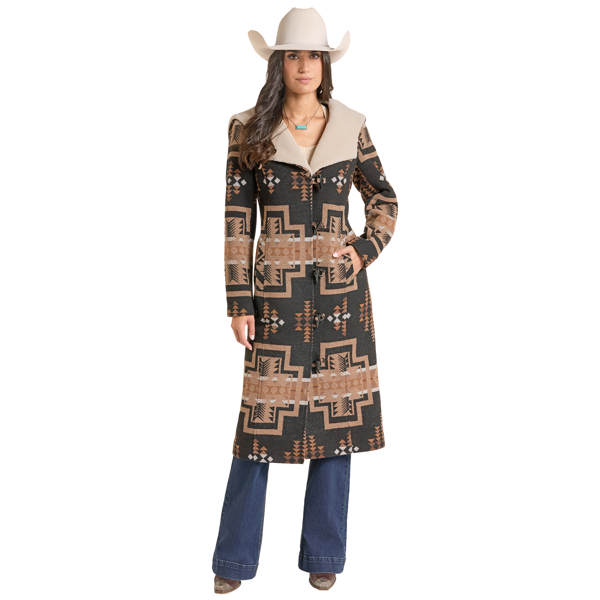 Women's Aztec Long Coat with Hood