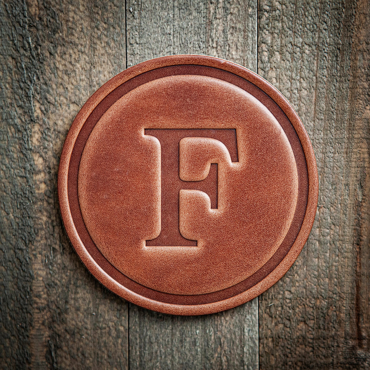 F Monogram Letter Leather Coaster