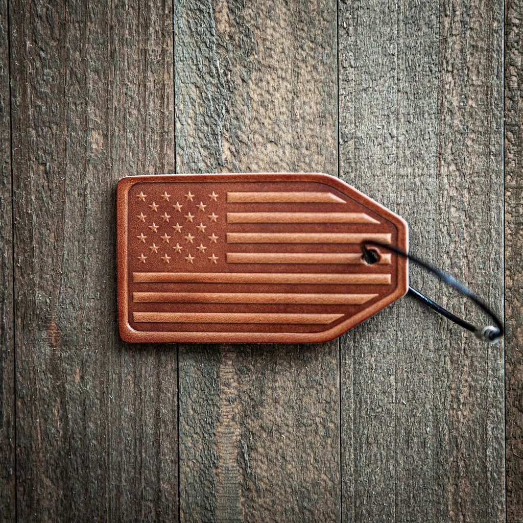 American Flag Leather Luggage Tag