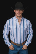 The Tristan Long Sleeve Pearl Snap Blue