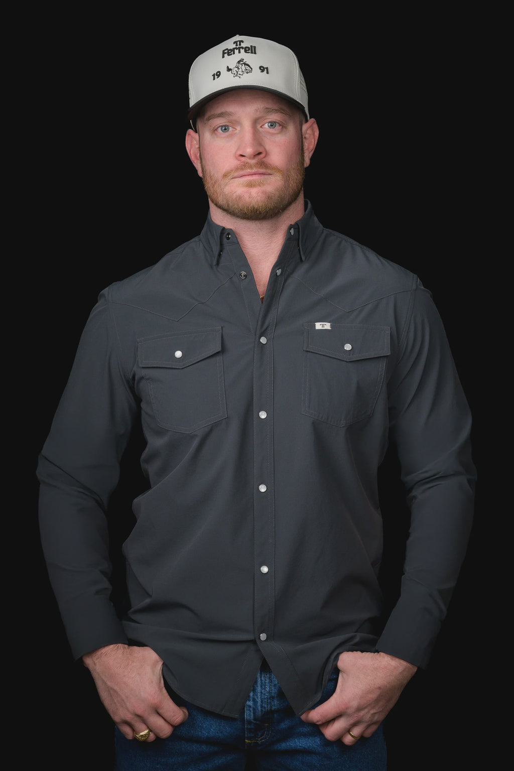 CORE - Men's Grey Long Sleeve Pearl Snap Shirt