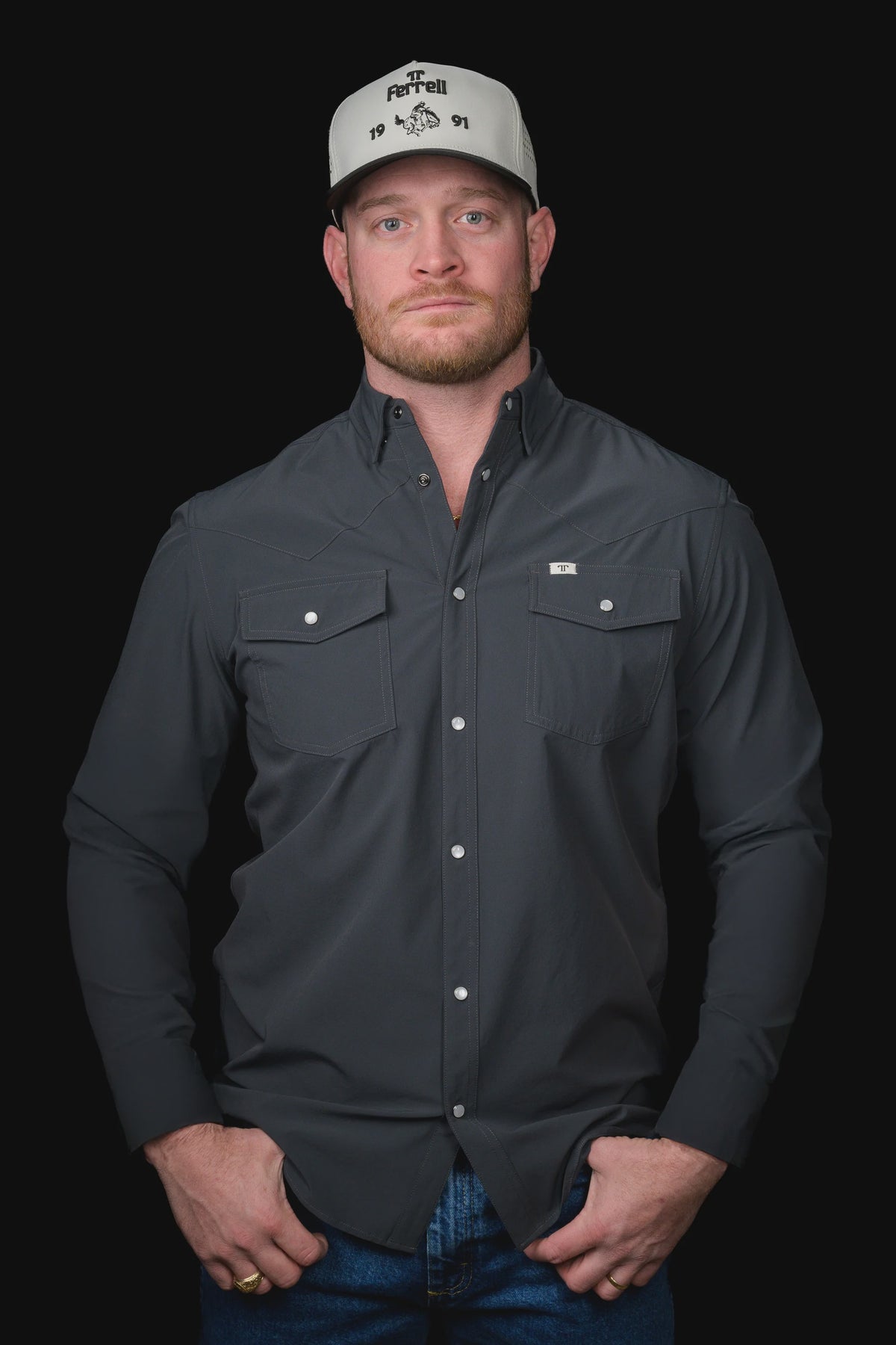 CORE - Men's Grey Long Sleeve Pearl Snap Shirt