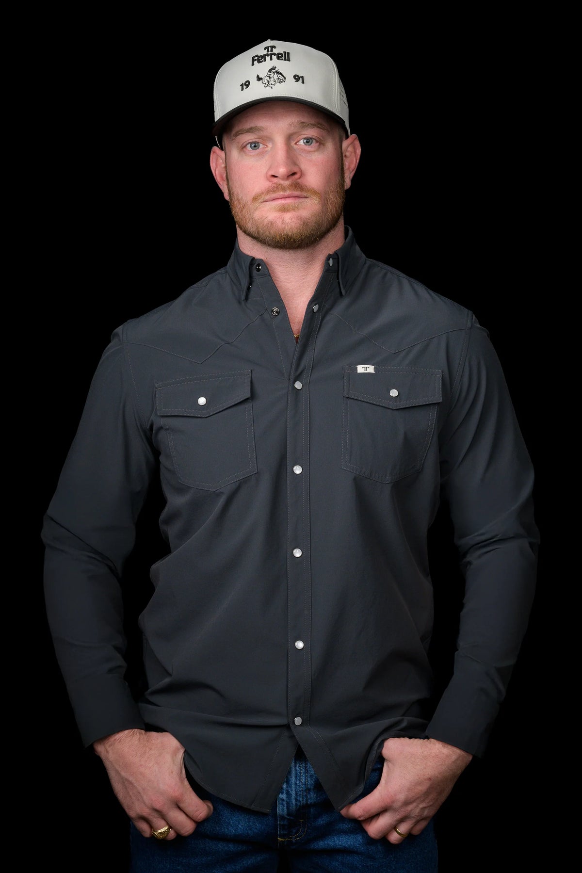 CORE - Men's Grey Long Sleeve Pearl Snap Shirt