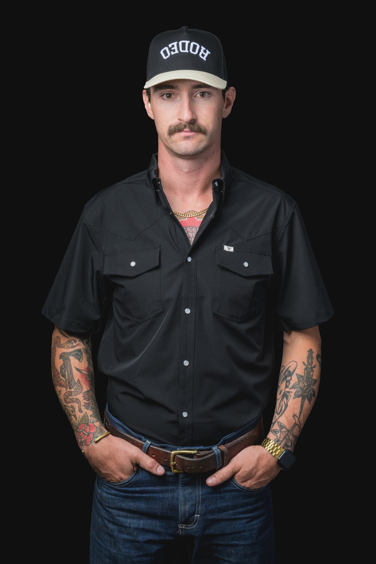 CORE - Men's Black Short Sleeve Pearl Snap Shirt