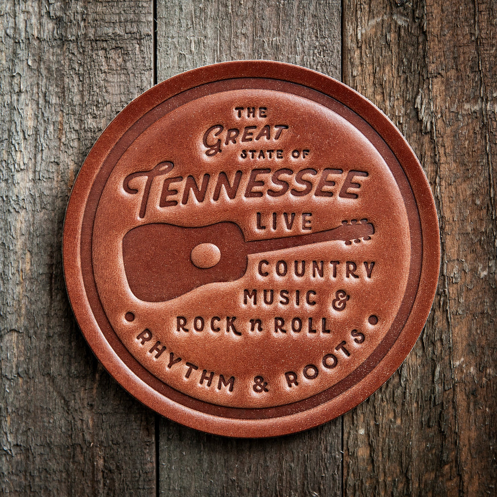 Tennessee Rhythm & Roots Guitar Leather Coaster