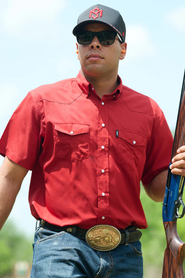 Sol" Short Sleeve Pearl Snap Shirt Red