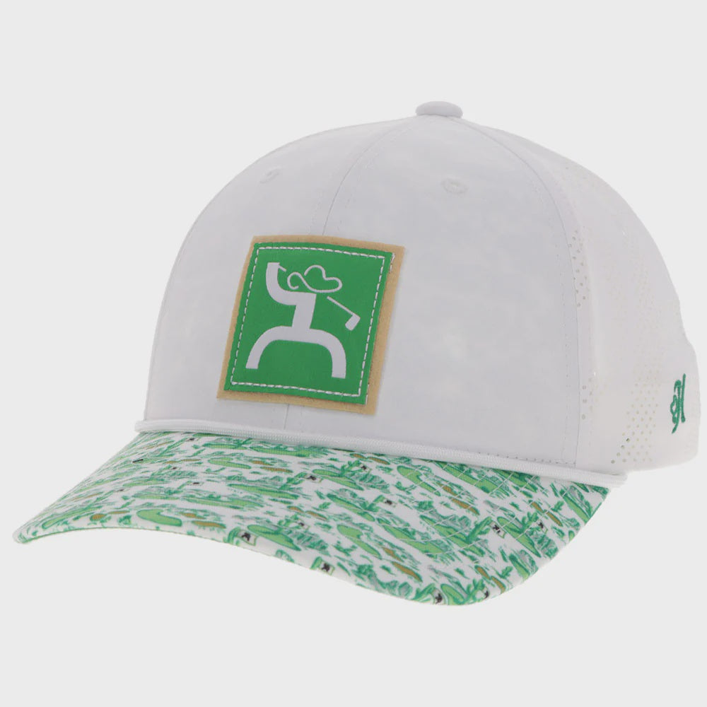 Divot" Hat White w/ Green Hooey Hills Pattern