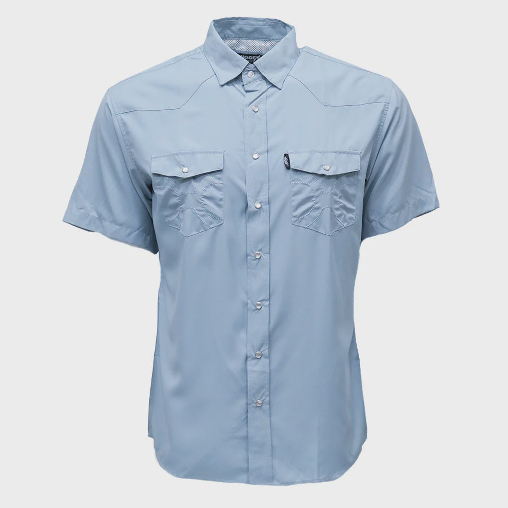 Sol" Ashley Blue Short Sleeve Pearl Snap Shirt