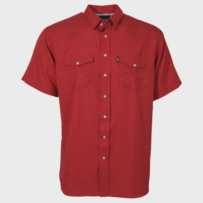 Sol" Short Sleeve Pearl Snap Shirt Red