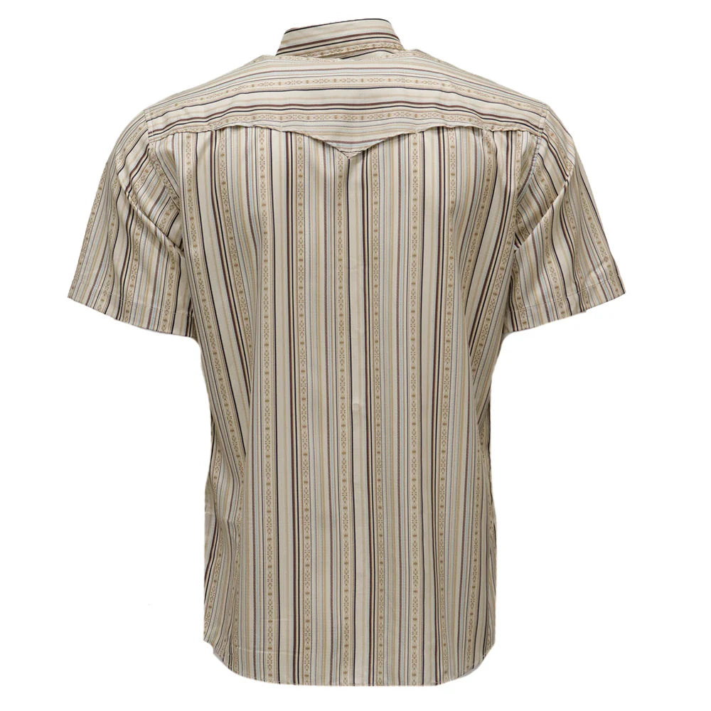 Sol" Short Sleeve Pearl Snap Shirt Cream/Stripe