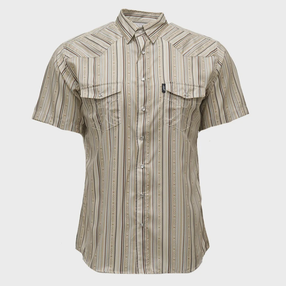 Sol" Short Sleeve Pearl Snap Shirt Cream/Stripe
