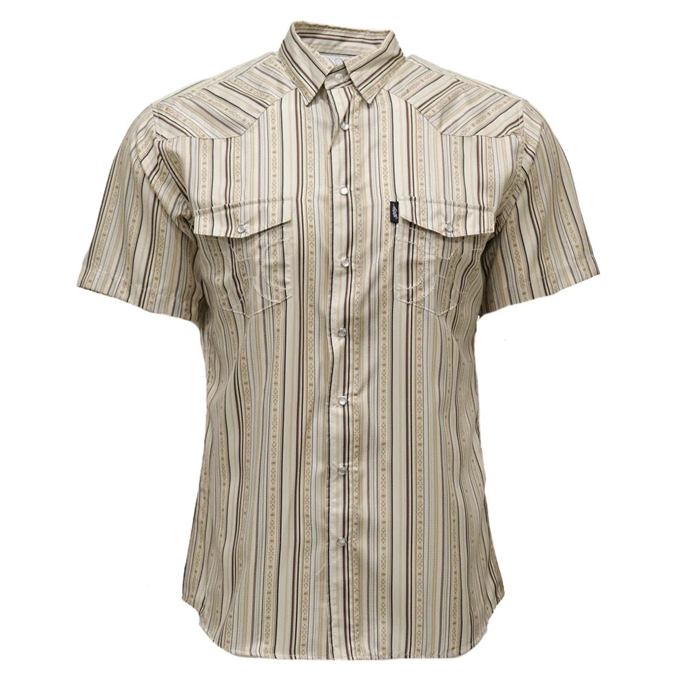 Sol" Short Sleeve Pearl Snap Shirt Cream/Stripe