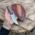 Handmade Cowboy Knife – 8" Rasp Steel Blade with Pine Cone Resin Handle & Leather Pancake Sheath