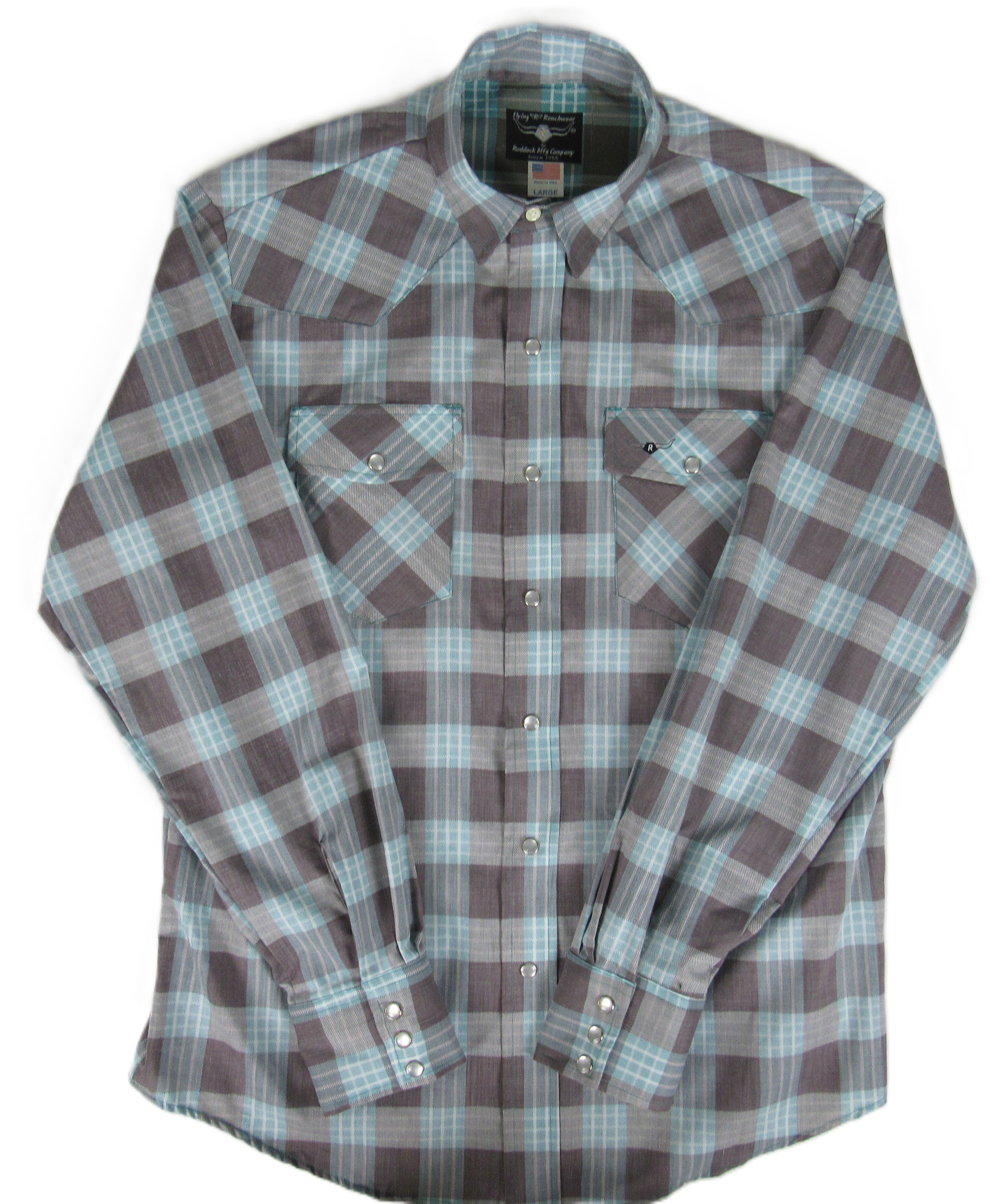 Flying R Ranchwear - Feather Plaids - Brown & Turquoise - Long Sleeve - NEW FIT