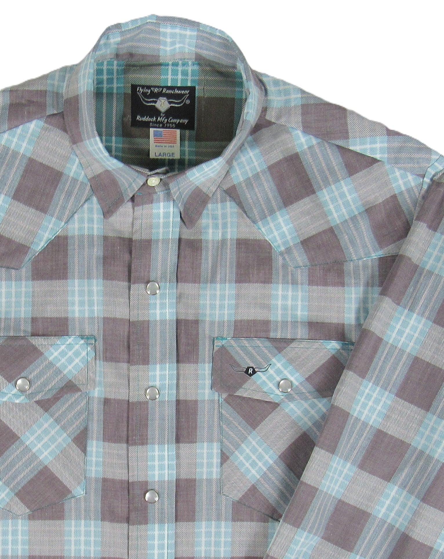 Flying R Ranchwear - Feather Plaids - Brown & Turquoise - Long Sleeve - NEW FIT