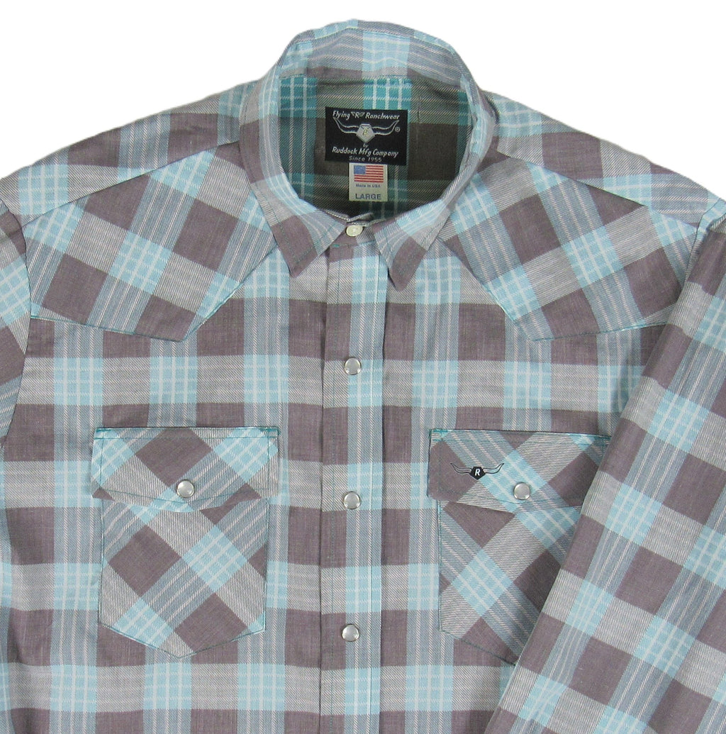 Flying R Ranchwear - Feather Plaids - Brown & Turquoise - Long Sleeve - NEW FIT