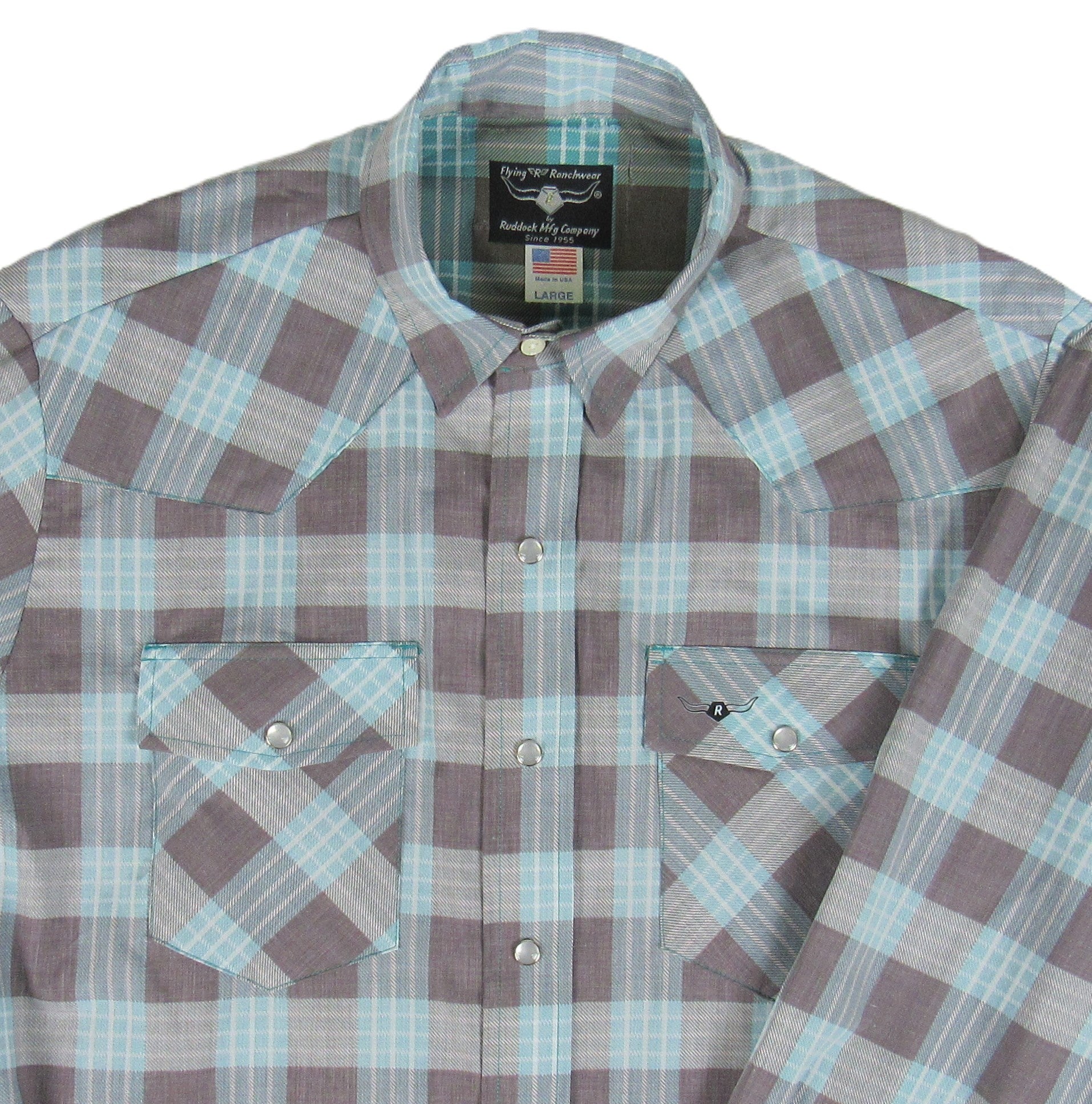 Flying R Ranchwear - Feather Plaids - Brown & Turquoise - Long Sleeve - NEW FIT