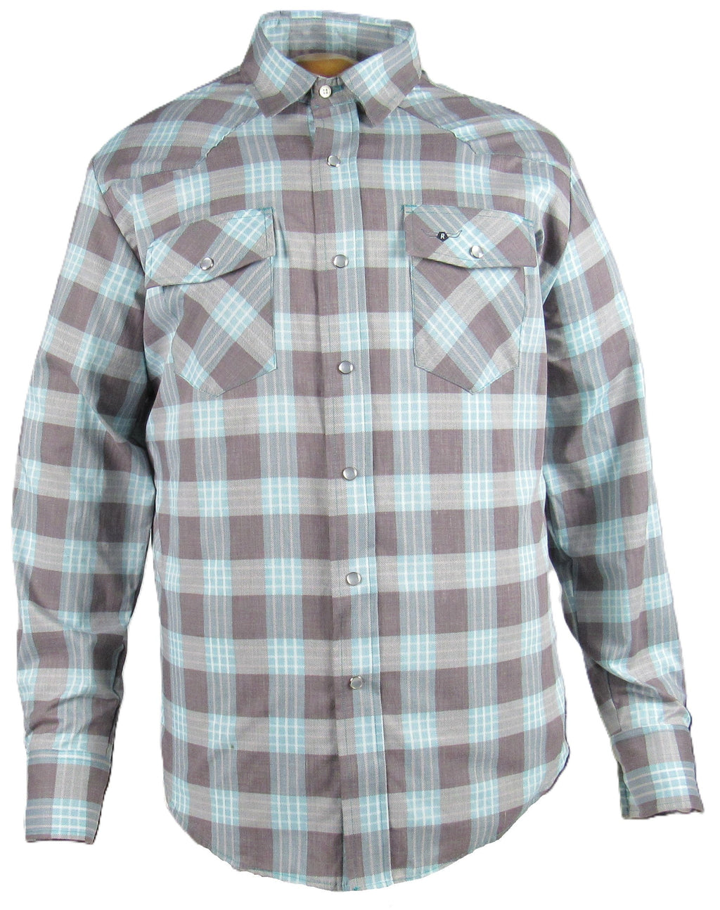 Flying R Ranchwear - Feather Plaids - Brown & Turquoise - Long Sleeve - NEW FIT