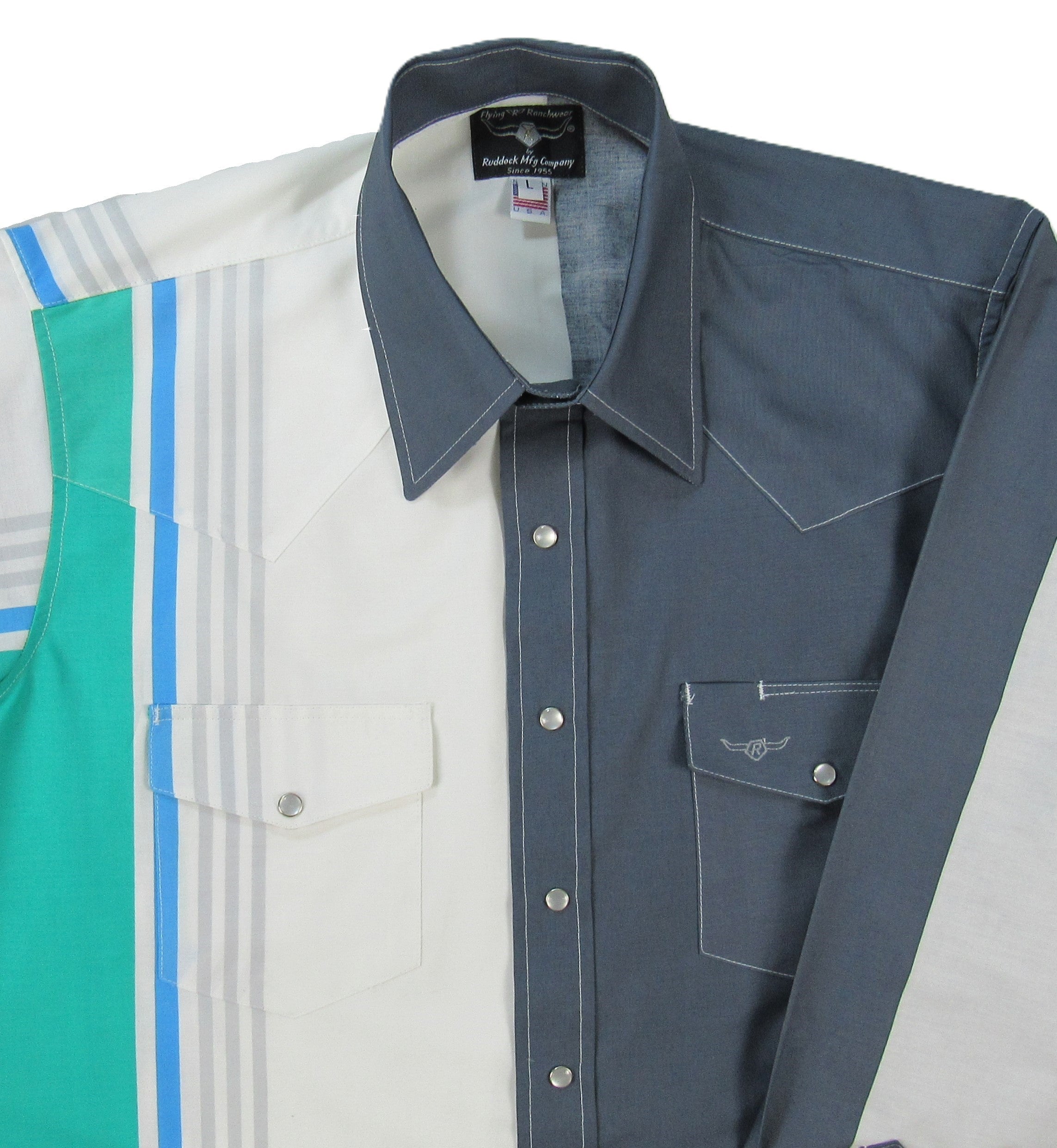 Flying R Ranchwear - Cantina Collection - Gray Retro Stripe - Long Sleeve - Classic Fit