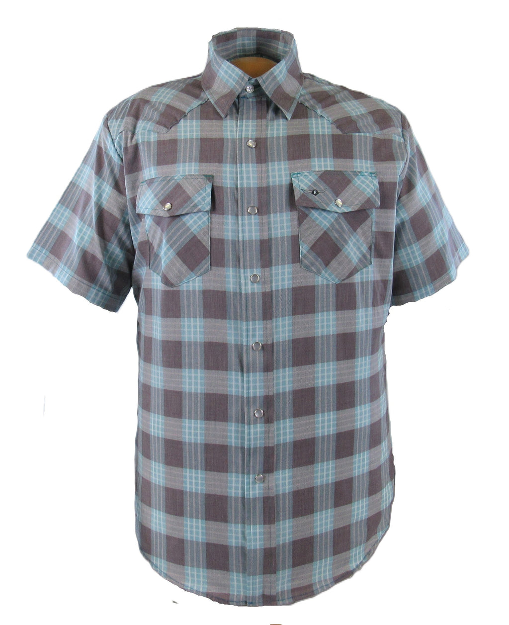 Feather Plaids - Brown & Turquoise - Short Sleeve - NEW FIT