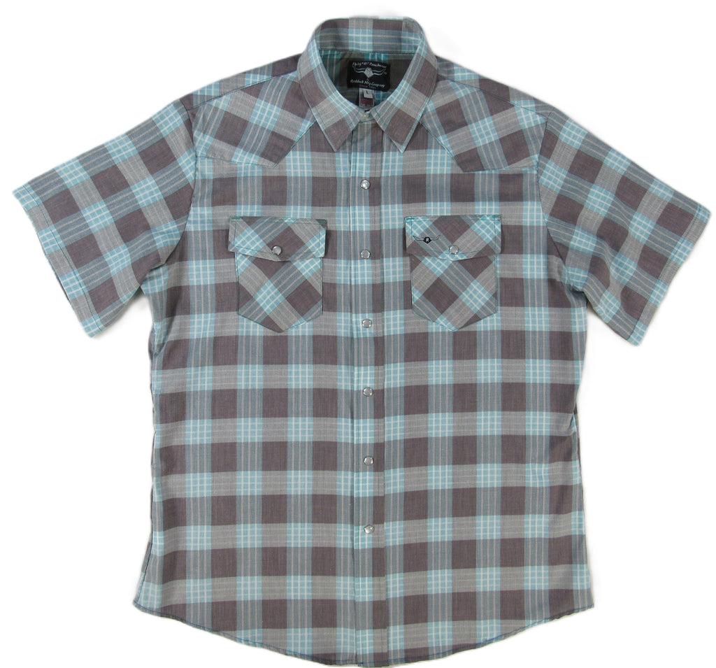 Feather Plaids - Brown & Turquoise - Short Sleeve - NEW FIT