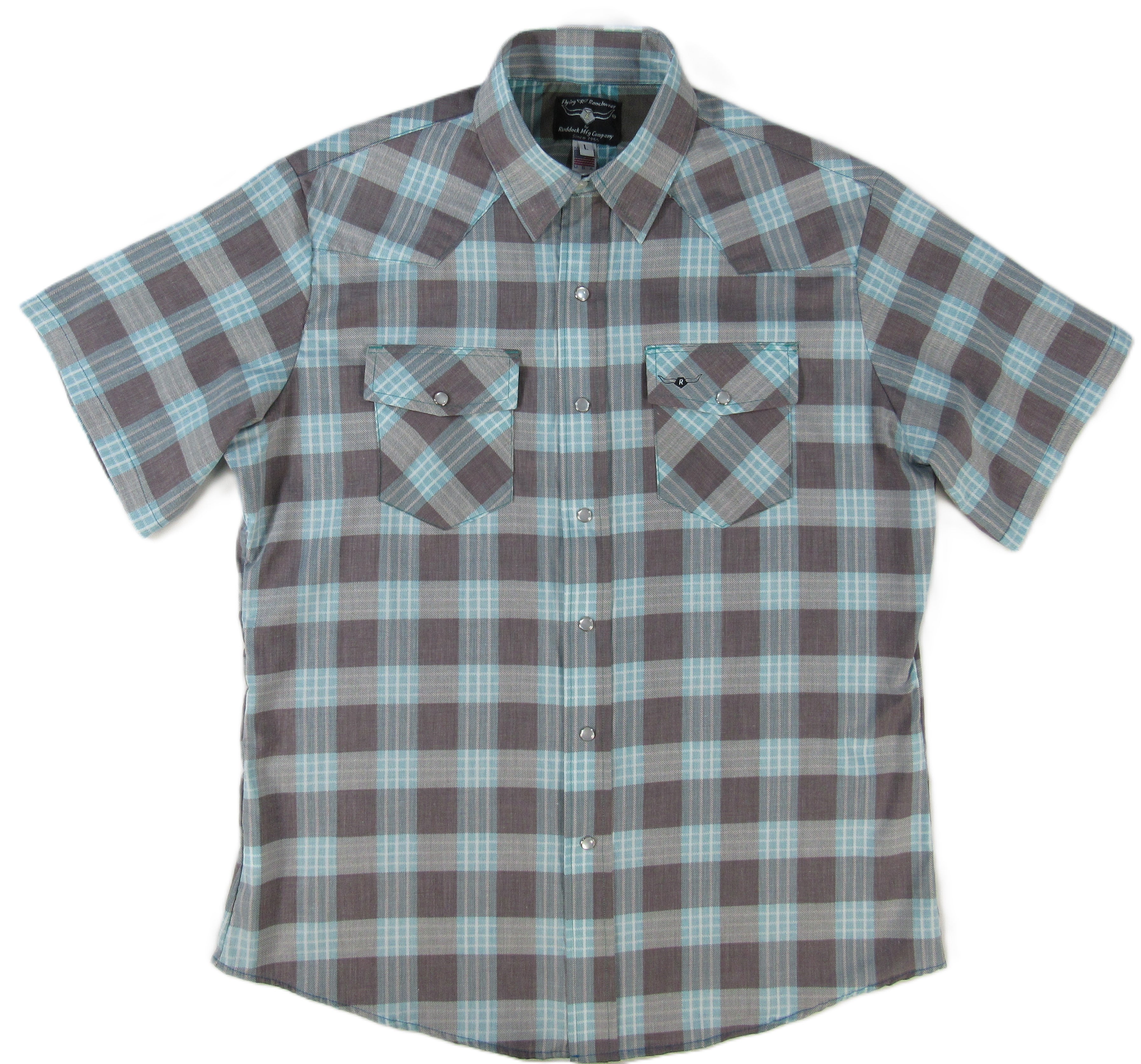Feather Plaids - Brown & Turquoise - Short Sleeve - NEW FIT
