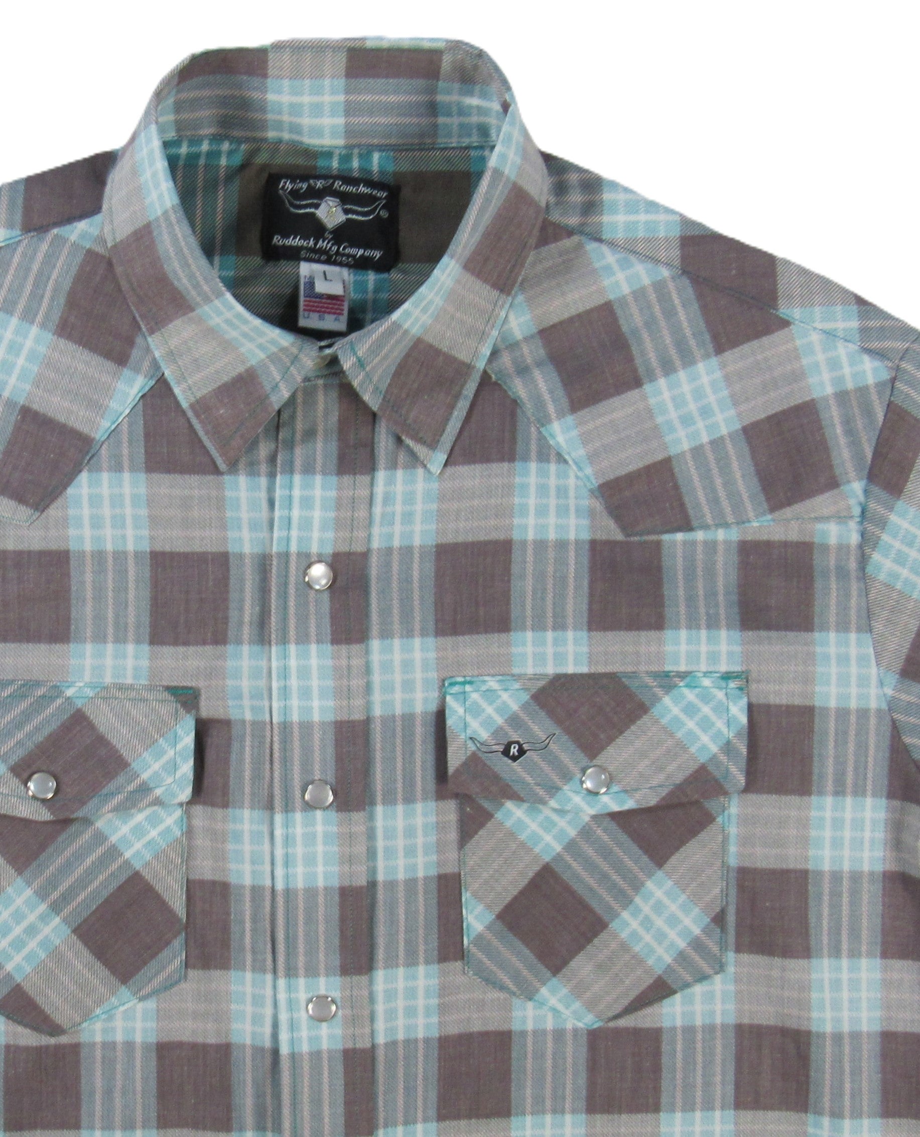Feather Plaids - Brown & Turquoise - Short Sleeve - NEW FIT