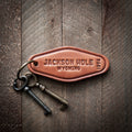 Jackson Hole Wyoming Leather Keychain Motel Style