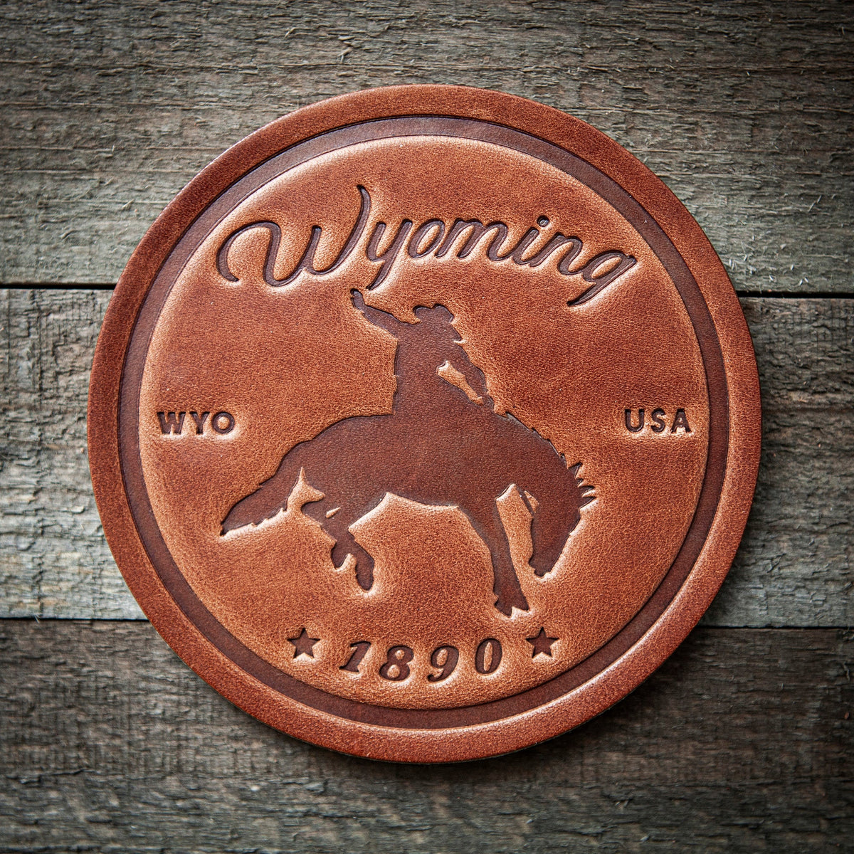 Wyoming Bronco Leather Coaster
