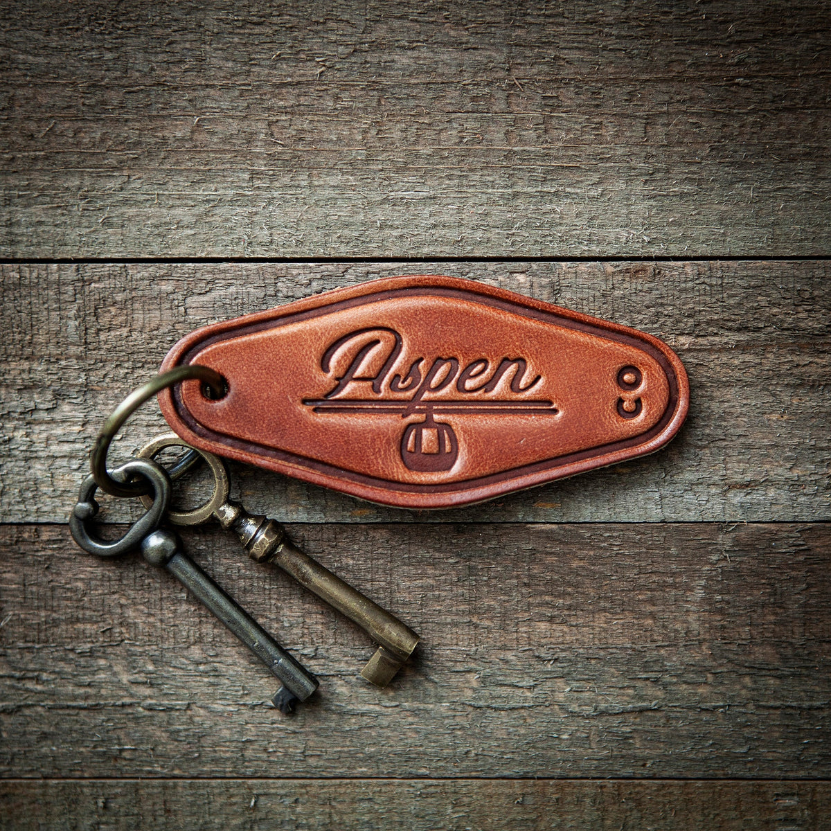 Aspen Colorado Leather Keychain Motel Style
