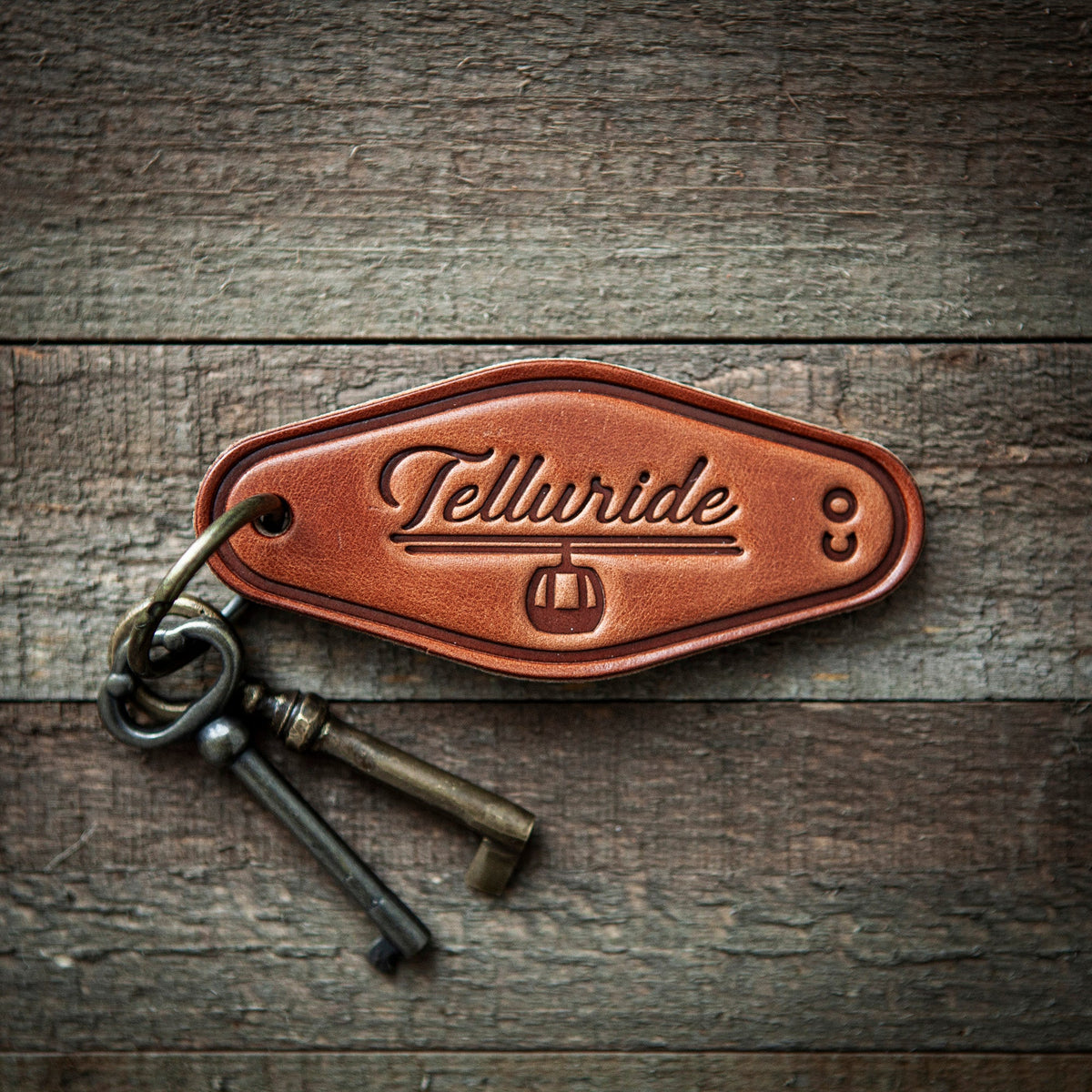 Telluride Colorado Leather Keychain Motel Style