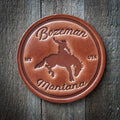 Bozeman Montana Bronco Leather Coaster