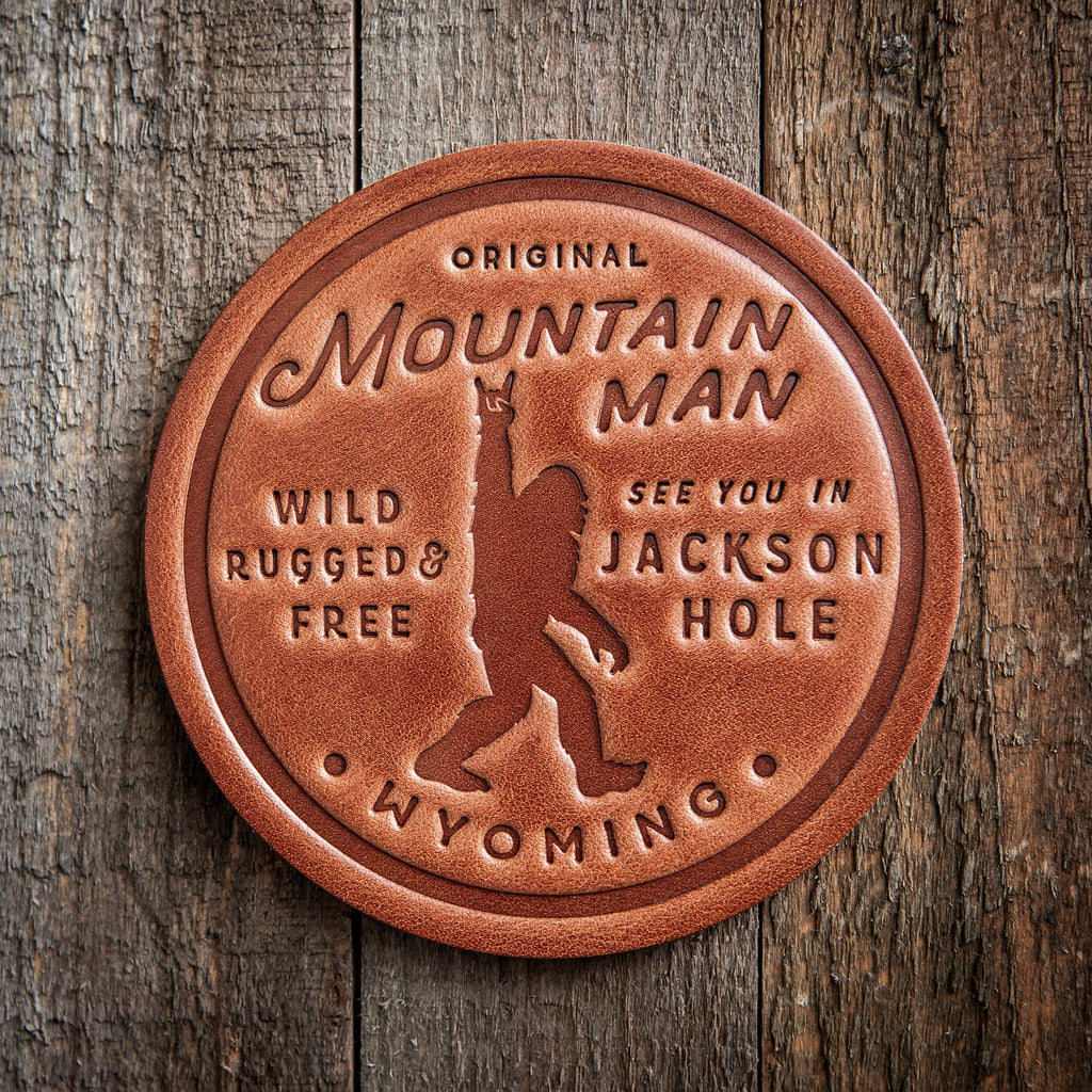 Jackson Hole Wyoming Mountain Man Big Foot Sasquatch Leather Coaster