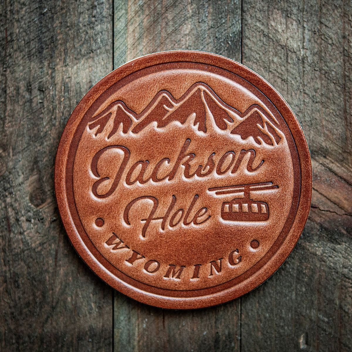 Jackson Hole Wyoming Leather Coaster
