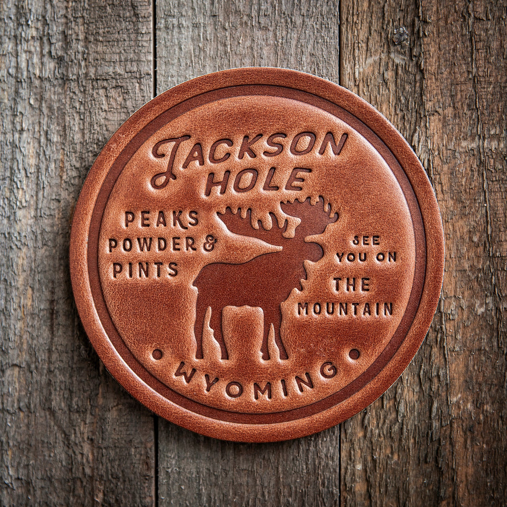 Jackson Hole Wyoming Moose Leather Coaster